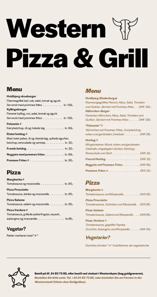 Menukort for Hvidbjerg Strand Western & Grill